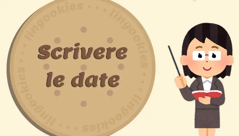 Una maestra spiega come scrivere data in inglese, con giorno della settimana, su un biscotto Lingookies.