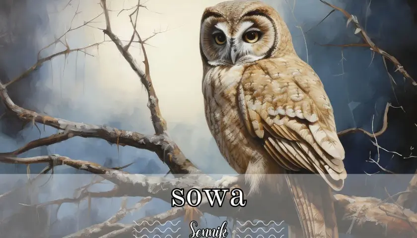 Sowa na gałęzi, symbol mądrości i tajemnicy. W senniku sowa może oznaczać nadchodzące zmiany lub potrzebę zwrócenia uwagi na intuicję.