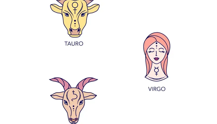 Los signos de tierra Tauro, Virgo y Capricornio representados con sus símbolos astrológicos.