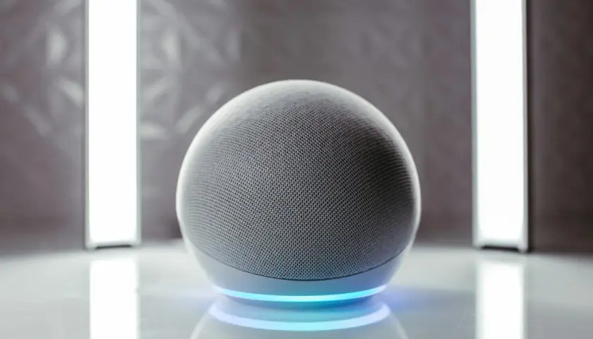 Altavoz inteligente Echo Dot con luz azul, ideal para empezar a domotizar tu casa con Alexa.