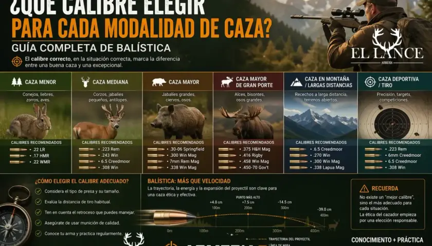 Guía de tipos de calibre para caza: menor, mediana, mayor, de gran porte, en montaña y deportiva. El calibre correcto marca la diferencia.