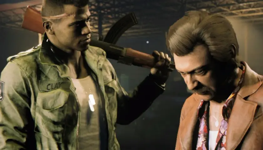 Clay z Mafia 3 grozi bronią playboyowi.