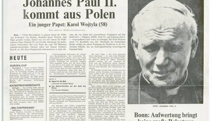 Papst Johannes Paul II., der erste polnische Papst, wird gewählt. Ein junger Papst aus Polen.