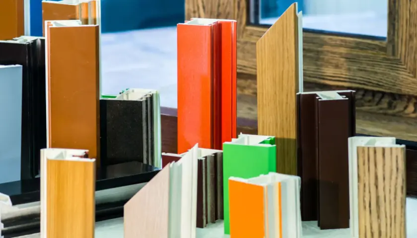 Campione di profili per infissi in vari colori e finiture, per scegliere quali sono i migliori infissi per la tua casa.