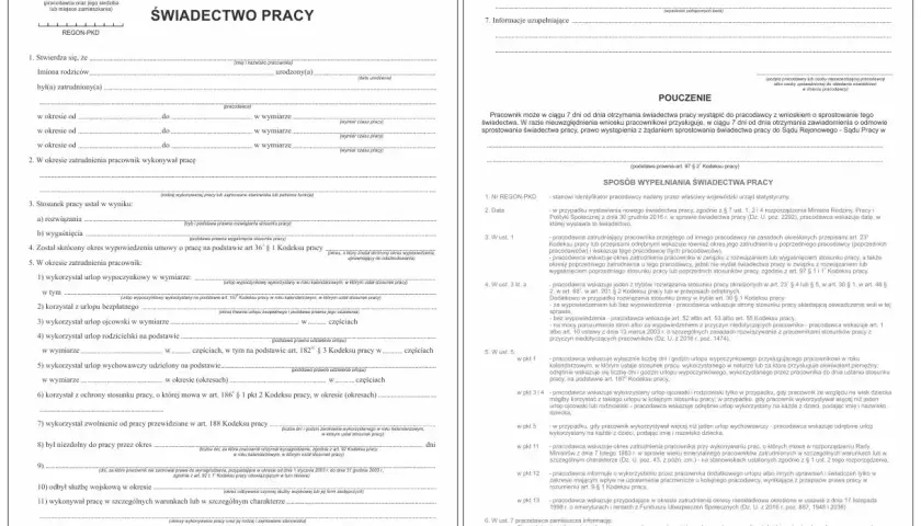 Świadectwo pracy - dokument potwierdzający zatrudnienie i przebieg pracy.