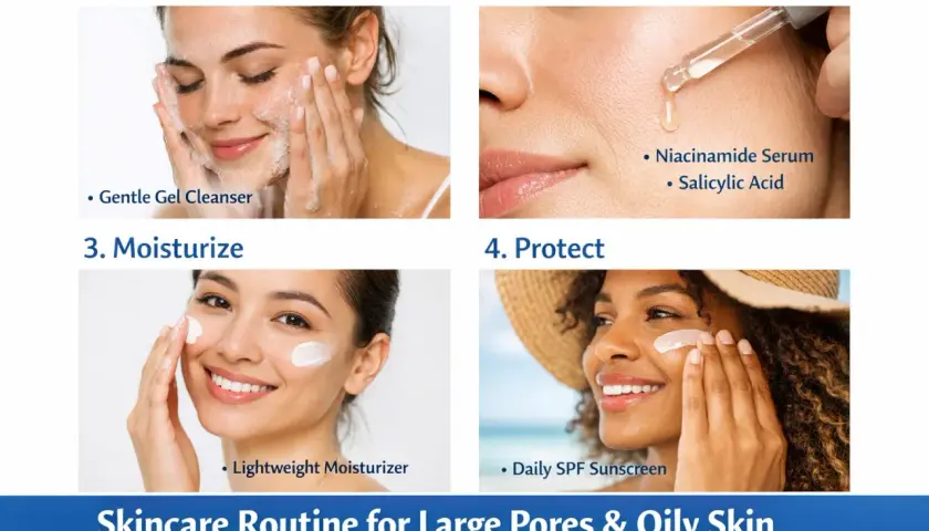 Un protocole soin visage peau grasse : nettoyage doux, sérum traitant, hydratation légère et protection solaire quotidienne pour une peau nette.