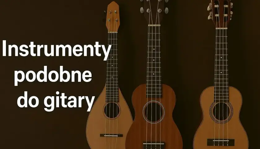 Trzy instrumenty strunowe, podobne do gitary: mandolina, ukulele i kolejne ukulele.