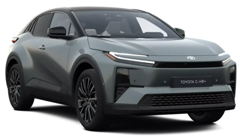 Grå Toyota C-HR+ med modern design och LED-lampor.