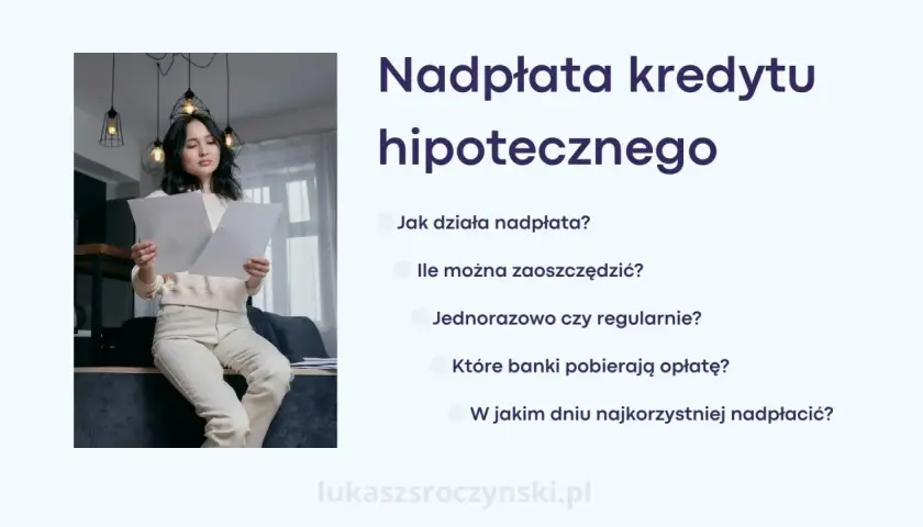 Kobieta analizuje dokumenty dotyczące nadpłaty kredytu hipotecznego. Czy nadpłata kapitał czy odsetki? Dowiedz się więcej.