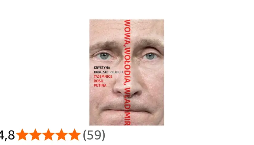 Okładka książki "Tajemnice Rosji Putina" Krystyny Kurczab-Redlich. Wizerunek twarzy Władimira Putina podzielony pionowo.