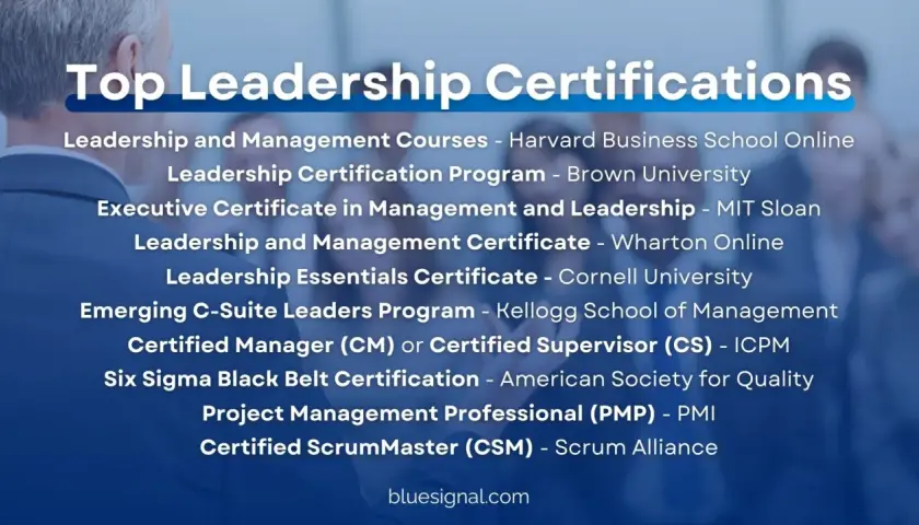 Top Leadership Certifications list, including an Executive Certificate in Management and Leadership.