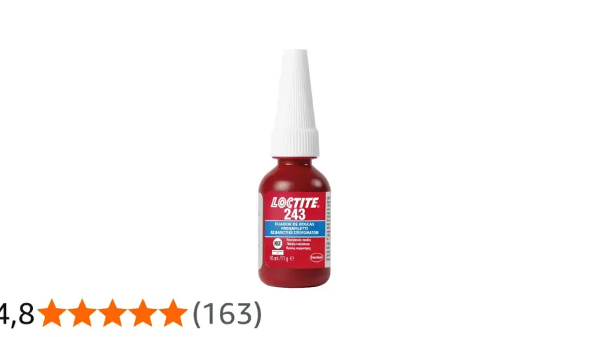 Botella roja de Loctite 243, fijador de roscas. Ideal para evitar que las roscas se aflojen.