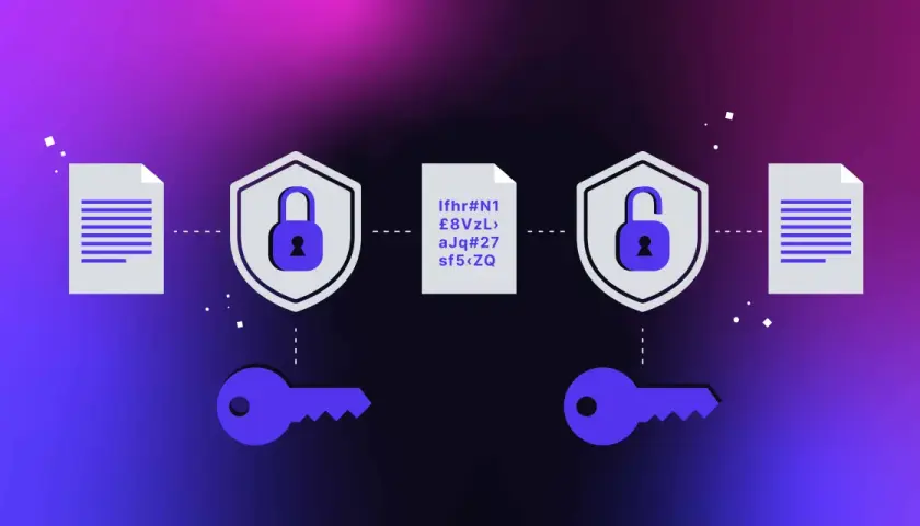 Des documents, des clés et des cadenas symbolisent la protection de la donnée chiffrée.
