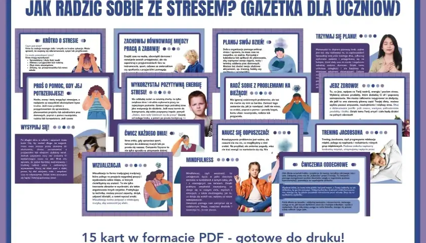 Jak radzić sobie ze stresem w pracy? 15 kart PDF z poradami dla uczniów.
