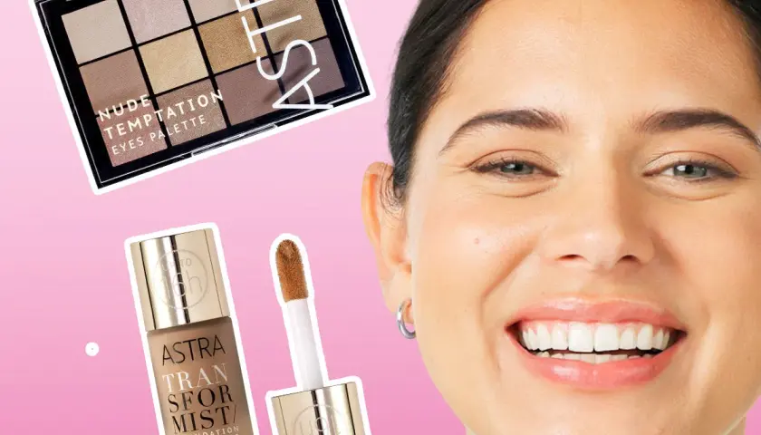 Palette occhi nude e fondotinta correttore Astra per un trucco occhi impeccabile.