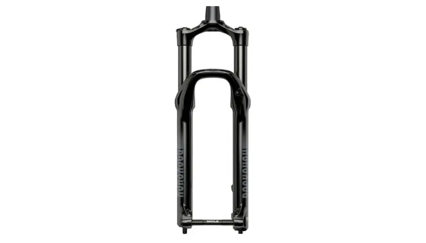 A black RockShox 35 Gold RL suspension fork, ready for trail riding. Its weight is optimized for performance.