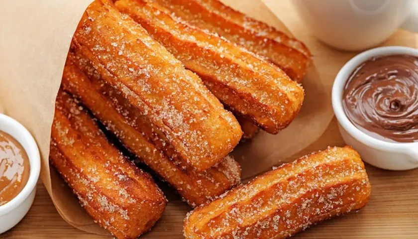 Churros co to? Złociste, posypane cukrem pałeczki smażone na głębokim tłuszczu, idealne do maczania w czekoladzie.