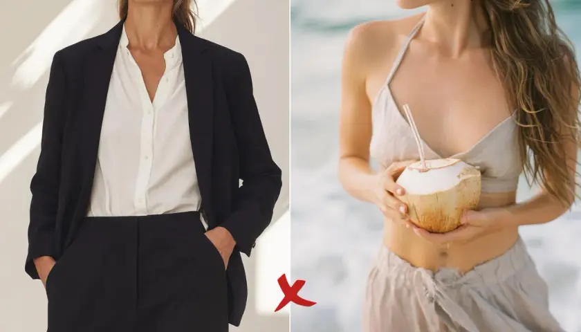 Outfit casual mujer: traje negro vs. look playero con coco.