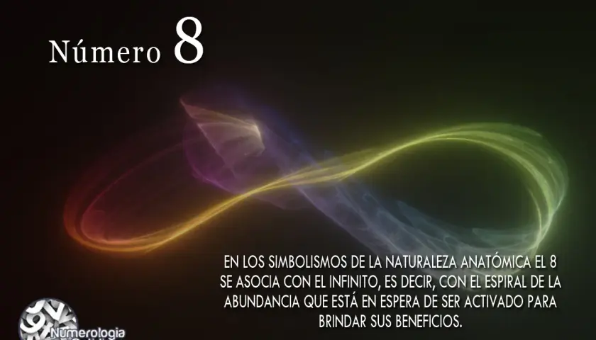 El número 8, símbolo de infinito y abundancia, se representa con una espiral luminosa.