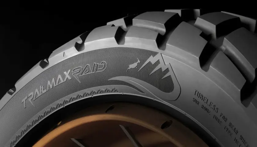 Neumático Dunlop Trailmax Raid con un diseño agresivo y un logo de montaña, listo para la aventura.