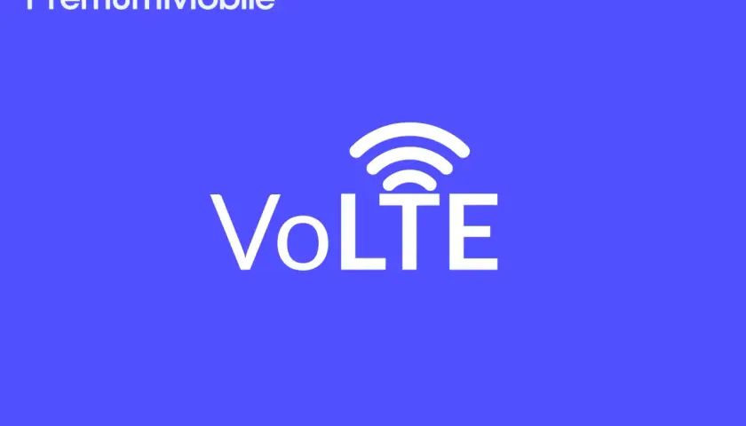 Logo PremiumMobile z symbolem VoLTE. Szybkie połączenia głosowe dzięki technologii VoLTE.