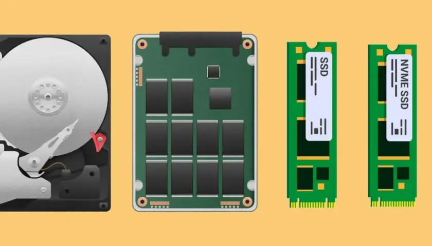 Disco duro, SSD y NVMe SSD, componentes esenciales para la transferencia de datos y periféricos de salida.