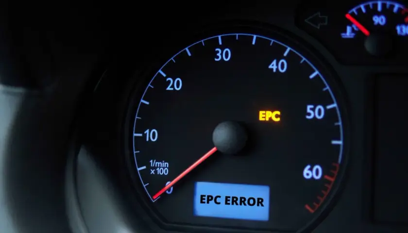 Kontrolka EPC świeci się na desce rozdzielczej Skody, sygnalizując błąd.