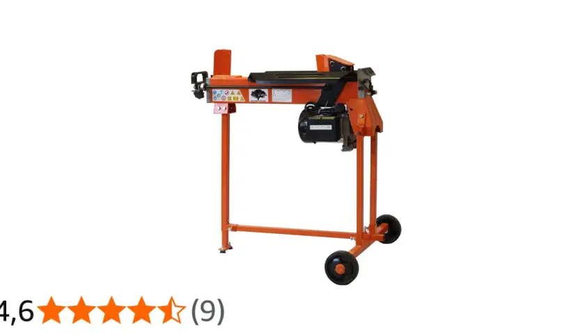 Orange cmi holzspalter 6t mit Rädern, bereit für den Einsatz im Garten.