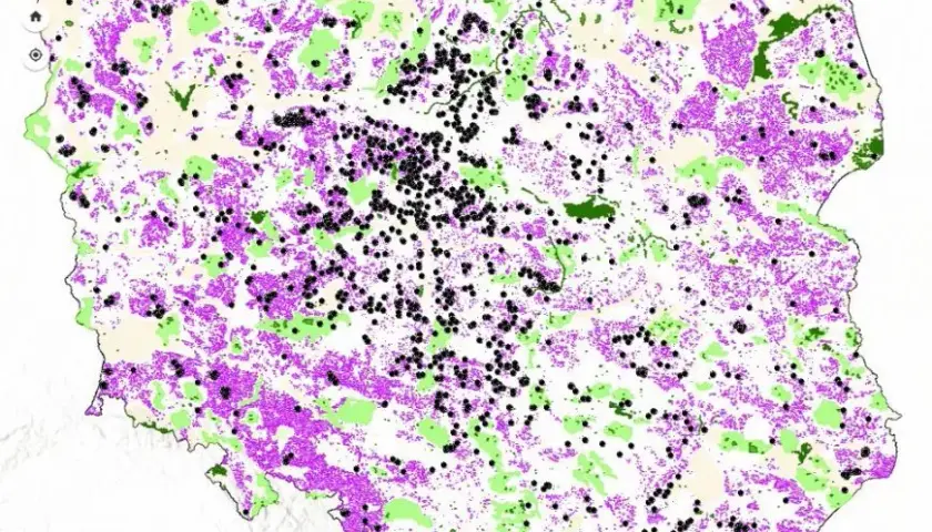  Mapa lokalizacji farm i elektrowni wiatrowych w Polsce 2023