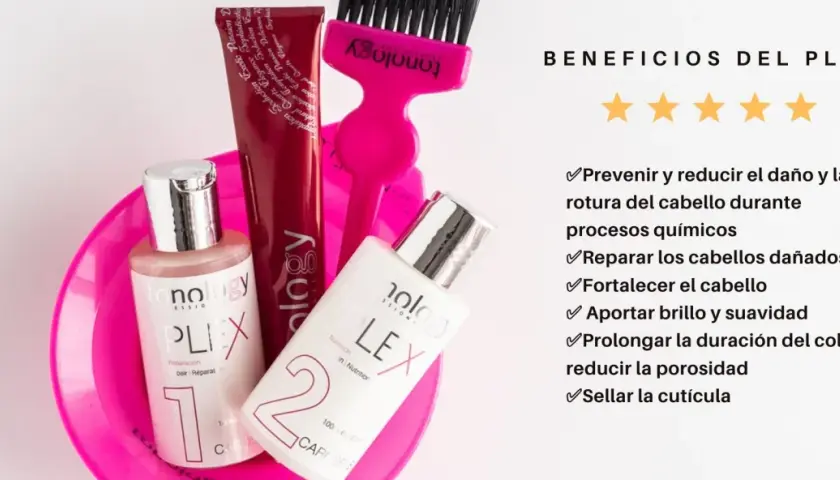 Kit de tratamiento PLEX para reparar y fortalecer el cabello, con productos para nutrición y reparación.