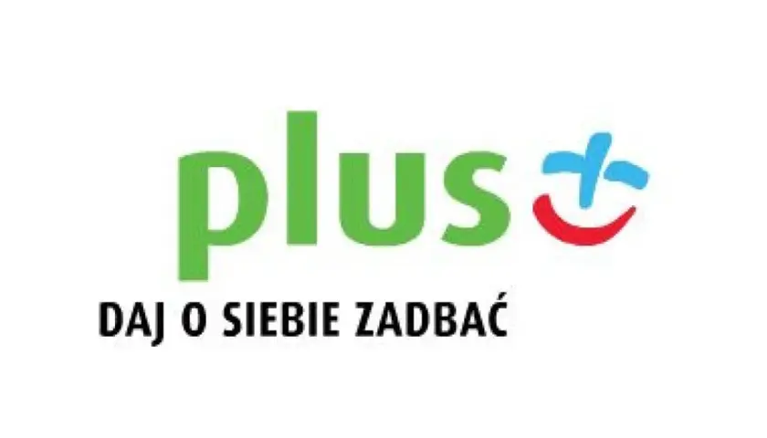 Zielone logo "plus" z uśmiechniętą buźką i hasłem "DAJ O SIEBIE ZADBAĆ".