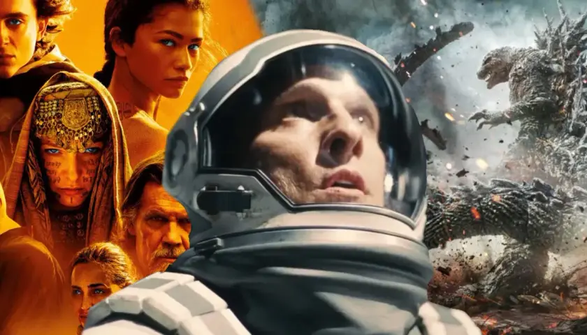 Kolaż z motywami z filmów: "Diuna", "Interstellar" i "Godzilla". To z pewnością jedne z najlepszych filmów 21 wieku.