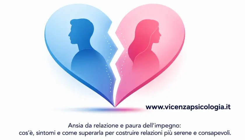 Silhouette di uomo e donna in un cuore spezzato, simbolo di ansia da relazione. Impara a superarla per relazioni serene.