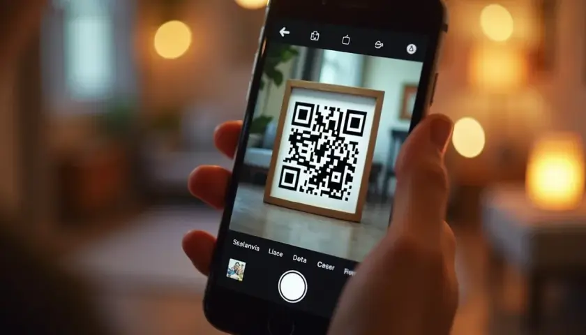 Telefon skanuje kod QR w ramce. Dowiedz się, jak zeskanować kod QR ze zdjęcia, aby uzyskać szybki dostęp do informacji.