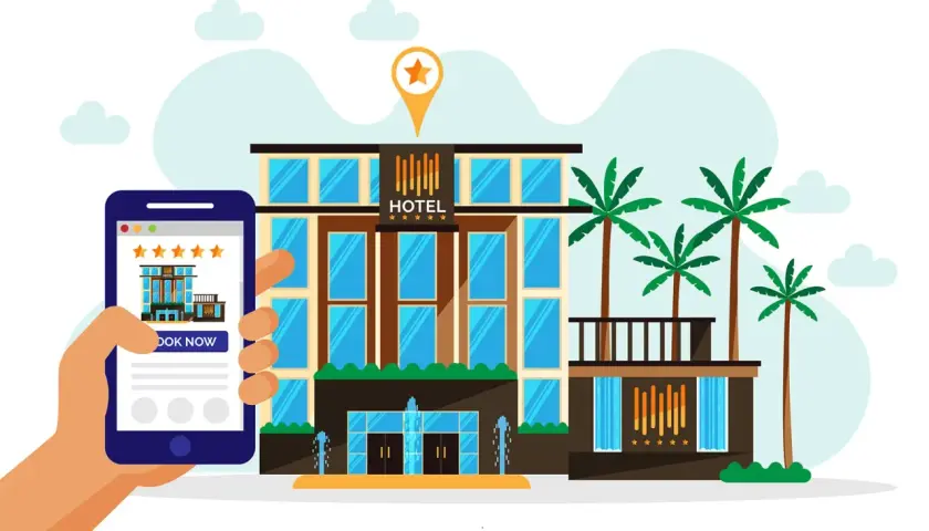 Smartphone con app per prenotare un hotel, simbolo di un'efficace hospitality marketing.