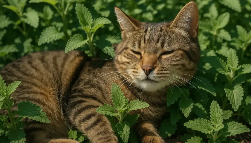 Kot w kocimiętce, jakby zażywał meloxoral dla kota.