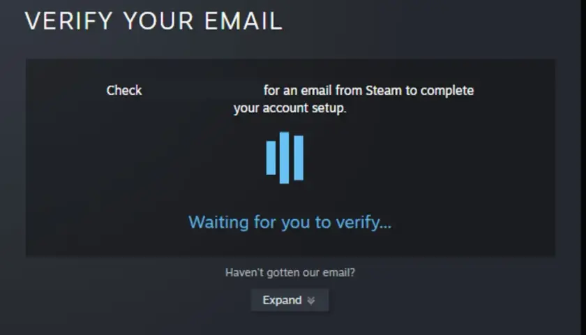Ekran weryfikacji email na Steam. Nie ma tu opcji jak zobaczyć swoje hasło na Steam, tylko potwierdzenie konta.