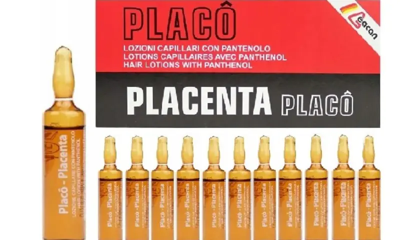 Ampułki Placenta Placô z pantenolem, do pielęgnacji włosów. Zestaw zawiera 10 sztuk.