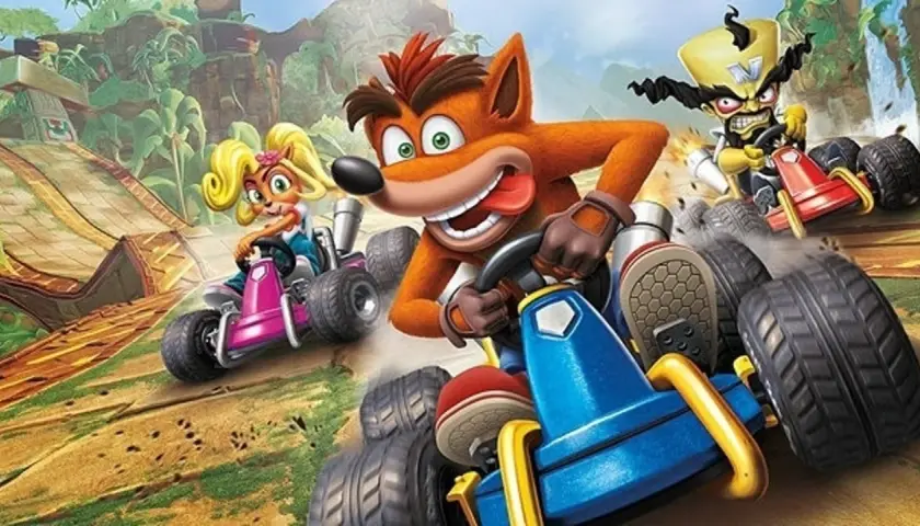 Crash, Coco i Cortex ścigają się w grze Crash Team Racing Nitro-Fueled.