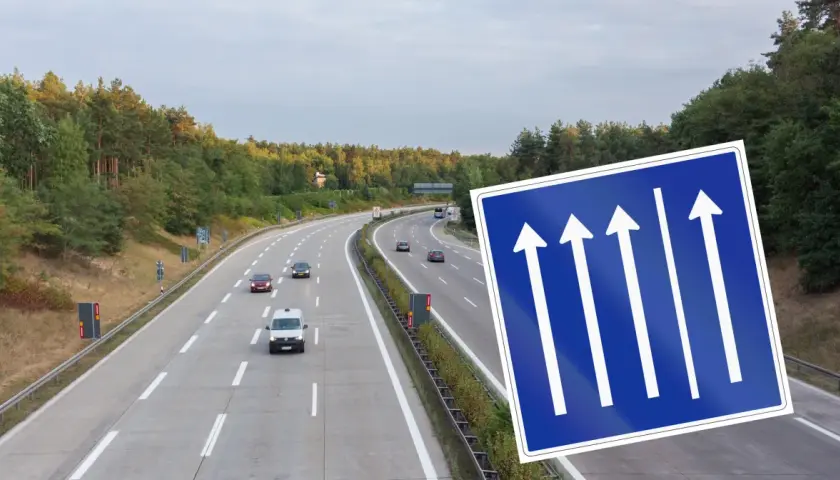 Autostrady w Niemczech z tablicą informującą o pasach ruchu.