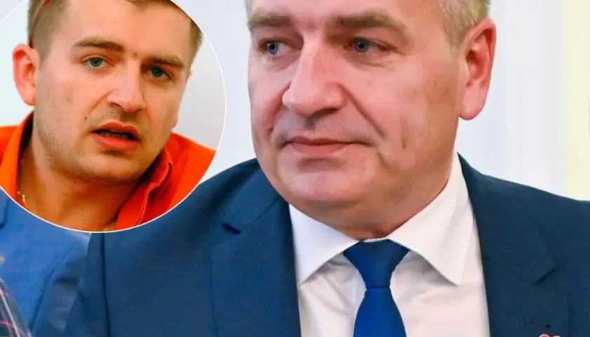 Bartosz Arłukowicz w garniturze i koszuli, obok jego zdjęcie w okręgu.