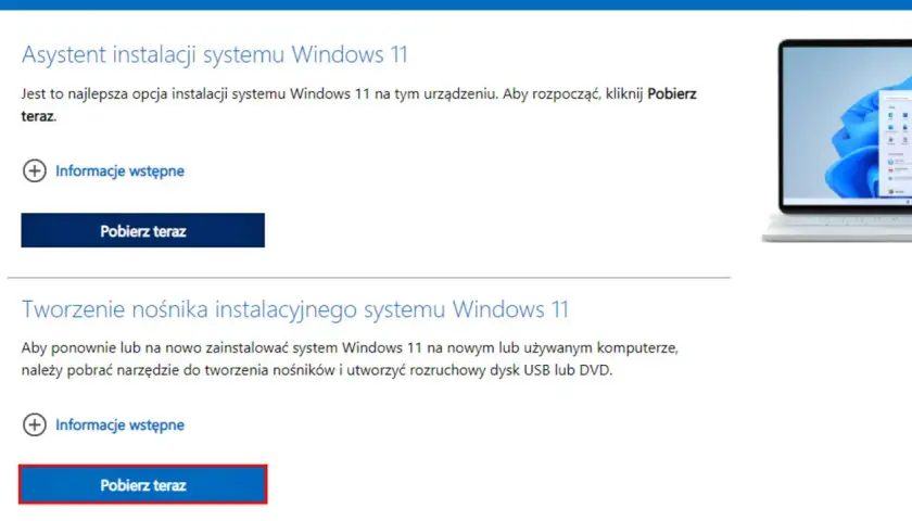 Asystent instalacji Windows 11 oferuje łatwy sposób na aktualizację. Kliknij "Pobierz teraz", aby rozpocząć.