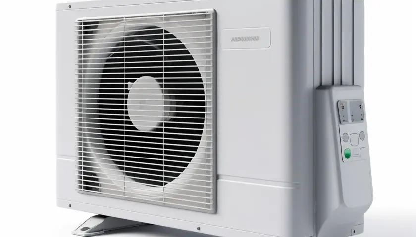 Biała pompa ciepła Gree czy Panasonic? Nowoczesny wygląd, panel sterowania z przyciskami. Idealna do domu.