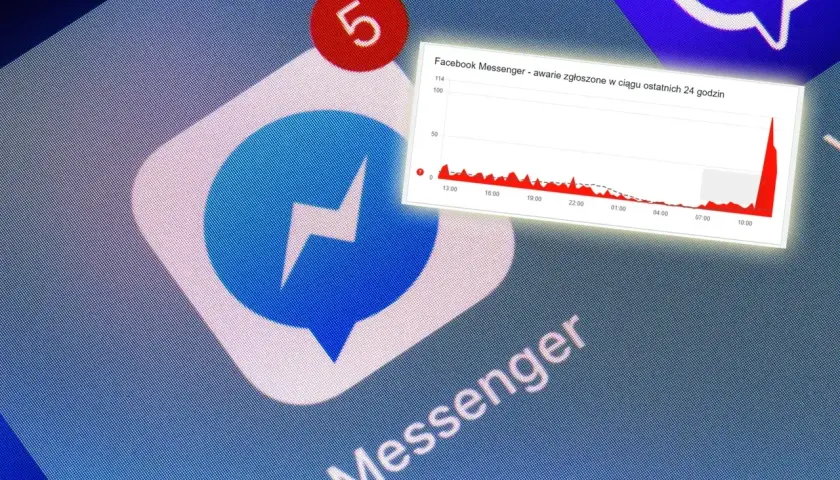Ikona Messengera z czerwoną kropką "5" i wykresem awarii. Wygląda na to, że messenger nie działa.
