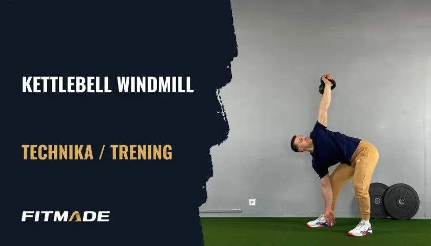 Mężczyzna wykonuje ćwiczenie windmill z kettlebell. Poprawna technika i trening.