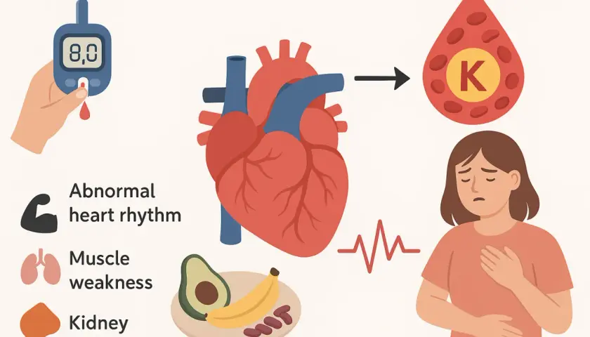 Rischio di squilibrio elettrolitico: sintomi come battito cardiaco irregolare, debolezza muscolare e problemi renali.