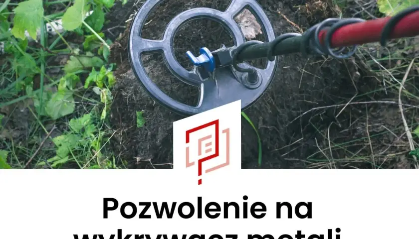 Cewka wykrywacza metali nad ziemią, gotowa do poszukiwań. Potrzebne pozwolenie na wykrywacz metali, by odkrywać skarby.