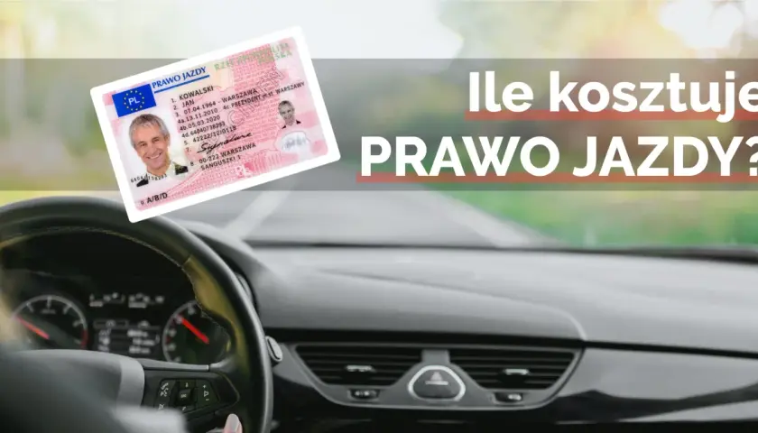 Ile płaci się za wydanie prawa jazdy? Widok z wnętrza samochodu na kierownicę i dokument prawa jazdy.
