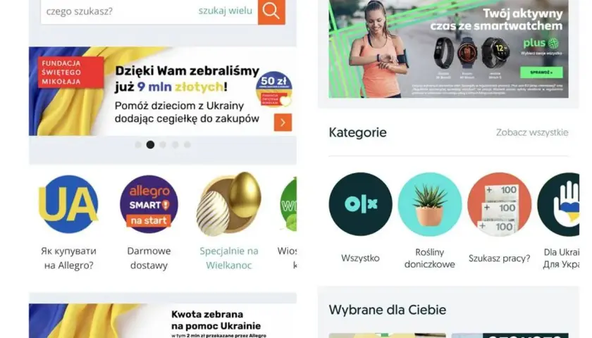 Porównanie ofert na Vinted czy OLX? Aplikacja Allegro pokazuje kategorie, promocje i zbiórki.