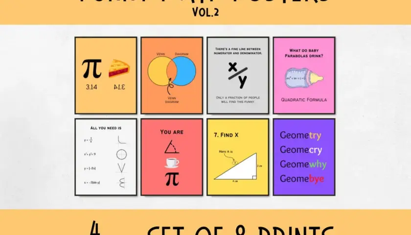 Humorvolle Poster, die Mathematik und Kunst vereinen: Pi als Kuchen, Venn-Diagramme, Brüche und mehr.